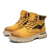 olcso Harci bakancs-Fekete műbőr férfi fűzős csizma vastag talppal és katonai stílussal – tökéletes Harley-Davidson motorosoknak, punk rockereknek, hétköznapi viseletnek és trendi utcai divatnak.