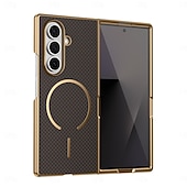 cheap Samsung Cases-Phone Case For Samsung Galaxy Z Fold 7 Z Fold 6 Z Fold 5 Z Fold 4 Z Fold 3 Back Cover with Screen Protector Magnetic Support Wireless Charging Retro Plating PC PU Leather