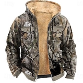 preiswerte Jagdhoodies-Herren Tarnung Fleece Kapuzensweatshirt Jacke Mode Cool Mit Kapuze Jagd Blau Grün Reißverschluss Tasche Herbst Winter Designer