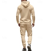 abordables Survêtements de base-Homme Ensemble Survetement Ensemble de tenues Ensemble de sweats à capuche Sweat à Capuche Extérieur Quotidien Sports Cordon de serrage Avec Poches Uni Rouge vin Noir Blanche Polyester Tenues de Sport