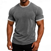 ieftine tricouri de bază-SoftFade™ T-Shirt pentru Bărbați T-Shirt Top Mâneci Scurte Mâneci Scurte Guler Rotund Guler în V Vară Culoare Solidă Vintage Culoare Bloc Cămașă Făcută Spălată Casual Vacanță Stradă Verde Închis Maro