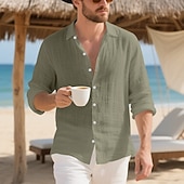 preiswerte Baumwoll-Leinenhemd-Herren Hemd Leinenhemd Freizeithemd Knopfhemd Baumwollhemd Einfach Urlaub Hawaiianisch Schwarz Weiß Gelb Marineblau Langarm Revers Frühling Herbst Bekleidung