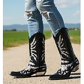 botas masculinas estilo cowboy gótico - botas western de couro sintético de cobra preta e prata com design de recorte de chamas e salto de metal para eventos de rock, motociclistas e festas baratos Cowboy & Western Boots-botas masculinas estilo cowboy gótico - botas western de couro sintético de cobra preta e prata com design de recorte de chamas e salto de metal para eventos de rock, motociclistas e festas