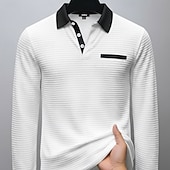 preiswerte Klassisches Poloshirt für Herren-Herren Waffel-Poloshirts Poloshirts Formell Geschäft Gerippter Polokragen Langarm Mode Einfarbig Tasche Knöpfe Frühling &amp; Herbst Weiß Blau Grau Waffel-Poloshirts