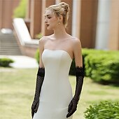 baratos Luvas-Com Transparência Até o Cotovelo Luva Elegante / Festa / Noite / à moda Com Cor Pura Luvas de Festa / Casamento