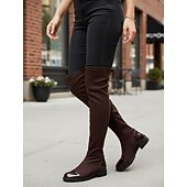 baratos Botas da moda-Botas femininas pretas acima do joelho com biqueira de couro envernizado – botas altas elásticas casuais e chiques para uso diário, festas e moda de rua