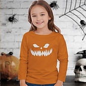 halpa Tyttöjen Halloween-asut-Halloween Tyttöjen 3D Kurpitsa T-paita Pitkähihainen Kevät Syksy Muoti Perus Lapset 4-12 vuotta Tiukka pyöreä kaula-aukko ulko- Kausaliteetti Päivittäin Normaali
