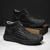 baratos Botas de cano curto-Botas masculinas de couro sintético genuíno marrom para caminhadas ao ar livre com sola antiderrapante – calçado casual para viagem e aventura