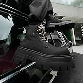 abordables Bottes de travail-Homme Bottes Bottes de Travail Marche ancien Quotidien PU Augmentation de la hauteur Confortable Bottes Mi-Mollet À lacets Noir Automne Hiver