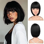 tanie Peruki imprezowe-12-calowa krótka peruka typu bob w kolorze różowo-fioletowym z grzywką, kolorowa peruka na Halloween, codzienny cosplay &amp;Peruki imprezowe odporne na ciepło, proste, syntetyczne, cosplay,