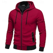 baratos hoodies básicos dos homens-Homens Moletom Full Zip Hoodie Preto Vermelho Cinza Claro Cinzento Escuro Com Capuz Tecido Patchwork Desportos e Ar livre Casual Diário Roupa de rua Legal Roupa de Esporte Primavera &amp; Outono Roupa