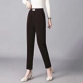 Women's Straight Casual Full Length Mid Waist Plain Pocket Elastic Waist Thermal Warm Micro-elastic Vacation Street Holiday Black Khaki Coffee Winter Regular Fit cheap Women's Dress Pants-Women's Straight Casual Full Length Mid Waist Plain Pocket Elastic Waist Thermal Warm Micro-elastic Vacation Street Holiday Black Khaki Coffee Winter Regular Fit