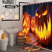 abordables Bain d&#039;Halloween-Rideaux de douche d&#039;Halloween, motif crâne effrayant, squelette, fantôme, citrouille, tissu polyester imperméable, décoration de salle de bain avec 12 crochets, décoration de maison hantée effrayante pour les vacances