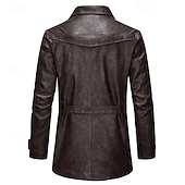 billiga Trenchcoat för män-Herr Rock Trenchcoat Lång trenchcoat Semester Dagligen Vår Höst PU Läder Vindtät Ytterkläder Kläder Mode Klassisk Slät Ficka Kavajslag Enkelknäppt