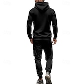 abordables Survêtements de base-Homme Ensemble Survetement Ensemble de tenues Ensemble de sweats à capuche Sweat à Capuche Extérieur Quotidien Sports Cordon de serrage Avec Poches Uni Rouge vin Noir Blanche Polyester Tenues de Sport