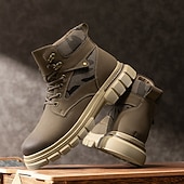 olcso Harci bakancs-Fekete műbőr férfi fűzős csizma vastag talppal és katonai stílussal – tökéletes Harley-Davidson motorosoknak, punk rockereknek, hétköznapi viseletnek és trendi utcai divatnak.