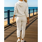 baratos Fatos de treino-Mulheres Agasalho de 2 peças Moletom Lounge Hoodie Conjuntos de moletom Bolsos Cor Sólida Conjuntos Outono Preto Branco Exterior Viagem Esportivo Pavio Humido Manga Longa Esporte Roupas Esportivas