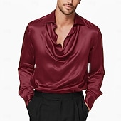 economico Camicie in raso da uomo-Per uomo Camicia Camicia in raso Camicia elegante Camicia casual Camicia con Bottoni Camicia da Ballo Semplice Formale Matrimonio Nero Bianco Vino Blu marino Manica Lunga Scollo a Cascata Tutte le