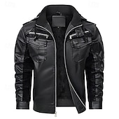 economico Giacca in ecopelle-Per uomo Giacca in Ecopelle Giacca in Pile Giacca da Biker Giacca da Moto Vacanza Quotidiano Antivento Caldo Tasca Inverno Semplice Moda Classico Con Cappuccio Regolare Nero Giacca