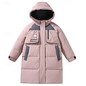 levne Dívčí bunda s kapucí a parkou-Děti Dívčí Péřová bunda Venkovní bunda Puffer Jacket Pevná barva Módní Zahřívací Větruodolné Venkovní Kabát Svrchní oděvy 4-12 let Podzim Černá Světlá růžová Béžová