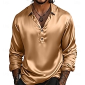 preiswerte Satinhemden für Herren-Herren Hemd Satinhemd Freizeithemd Knopfhemd Schwarz Blau Gold Grau Langarm Einfach Revers Outdoor Urlaub Button-Down Bekleidung Elegant Mode Geschäftlich Zur Seite fahren