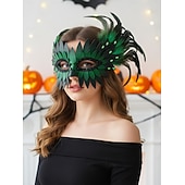 baratos Acessórios de Máscara-Máscara de baile de penas feminina com design de pluma colorida, acessório de fantasia elegante para festa de Halloween e cosplay