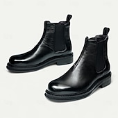 abordables Bottes en cuir haut de gamme-Bottines Chelsea noires pour hommes, bottines classiques à enfiler pour hommes d&#039;affaires, fêtes et occasions formelles