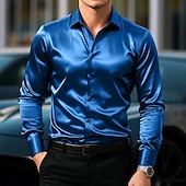 economico Camicie in raso da uomo-Per uomo Camicia Camicia in raso Camicia casual Camicia con Bottoni Semplice Formale Matrimonio Nero Bianco Vino Blu marino Manica Lunga Bavero Primavera &amp; Autunno Tutte le stagioni Abbigliamento