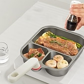 abordables Ustensiles de cuisine-Poêle antiadhésive 3 en 1 en alliage de titane avec poignée surélevée anti-brûlure, grattoir et brosse à huile, poêle à petit-déjeuner, marmite à hamburger, poêle à petit-déjeuner multi-sections, gril