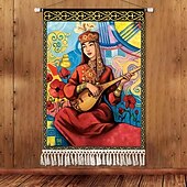 billiga Gobelänger-Skönhet Uyghur etnisk stil väggtapet konstnärlig bakgrundsdekoration boho hängande konst för sovrum vardagsrum eller café