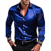 preiswerte Satinhemden für Herren-Herren Hemd Satinhemd Kleidhemd Freizeithemd Knopfhemd Einfach Formell Hochzeit Schwarz Weiß Rote Blau Langarm Revers Ganzjahres Bekleidung Rein