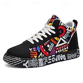 お買い得  カジュアルスニーカー-大胆なデザインのメンズの赤と白のグラフィックハイトップスニーカー。カジュアルな外出、パーティー、普段使いにぴったりのトレンディなストリートスタイル。