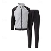 cheap Basic Tracksuits-Men&#039;s Sweatshirt Tracksuit Outfit Set Stand Collar Outdoor Daily Sports Drawstring Zip Up Pocket Color Block White Brown Khaki Polyester Activewear Fashion Streetwear Spring