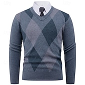 economico maglione pullover da uomo-Per uomo Maglione Maglione a maglia A Coste Maglia Top Regolari Lavorato a maglia Plaid Scollo a V Moda Essenziale Vacanza Abbigliamento quotidiano Abbigliamento Primavera Autunno Blu marino Cachi S