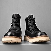 abordables Bottes de travail-Bottes de combat à lacets en similicuir marron pour homme – chaussures de travail et de randonnée d&#039;extérieur durables pour un usage quotidien et l&#039;aventure