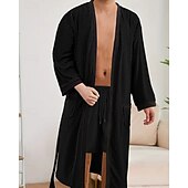 billiga Pyjamas-Herr Pyjamas Sovkläder Badrock Slät Mode Stylish Klassisk Hem Dagligen Säng Polyester Komfort Mjuk V-hals Långärmad Ficka Inkl. bälte Vår Höst Svart Vit