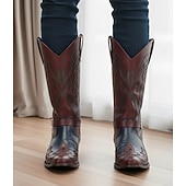 billige Cowboy og vestlige støvler-Herre Støvler Cowboy Western støvler Bohem Årgang utendørs Daglig PU Støvletter Svart Rød Vår Høst Vinter