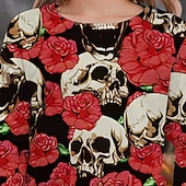 billiga Flickans Halloween kostymer-Halloween Flickor 3D Blommig Dödskalle T-shirt Långärmad Vår Höst Mode Grundläggande Barn 4-12 år Rund hals Utomhus Ledigt Dagligen Normal
