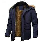 cheap Men&#039;s Downs &amp; Parkas-Men&#039;s Winter Coat Fleece Jacket Parka Pocket Fleece Polyster Vacation Daily Wear Date Regular Fashion Casual Comfortable Thermal Warm Fall Winter Solid / Plain Color Black Khaki Dark Blue Puffer