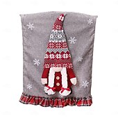levne Vánoční přehoz-Vánoční potahy na židle potahy bez obličeje na židle s motivem Santa Clause přírodní pytlovina sváteční dekorace židle útulný vánoční potah na jídelní židli vánoční dekorace do domácnosti