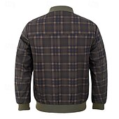 economico Giubbotti Casual-Per uomo Giubbotto bomber Giacca Casual Vacanza Quotidiano Caldo Tasca Autunno Inverno Plaid Moda Classico Collo alla coreana Regolare Verde scuro Verde militare Giacca