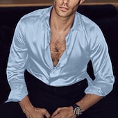 economico Camicie in raso da uomo-Per uomo Camicia Camicia in raso Camicia casual Camicia con Bottoni Semplice Matrimonio Vacanza Blu chiaro Nero Bianco Vino Manica Lunga Collo ripiegato Estate Primavera &amp; Autunno Abbigliamento
