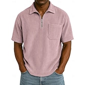 abordables Polo classique pour homme-Homme Polo à fermeture éclair Texturé Occasionnel Fête Revers Zip quart Manche Courte Mode Basique Uni Texturé Quart de zip Chaud Été Printemps Coupe régulière Marron foncé Violet Kaki Polo