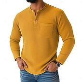 economico T-shirt in maglia a coste-Per uomo Maglietta Camicia di Velluto a Coste Maglietta a Maglia a Coste Camicia a Maniche Lunghe Manica Lunga Henley Primavera Autunno Inverno Semplice Striscia di Fossa Moda Designer Essenziale
