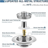 tanie Środki czystości-3-w-1 sitko do odpływu zlewu kuchennego ze stali nierdzewnej, zapobiegające zatykaniu się, kosz na resztki jedzenia &amp;filtr zapachowy ze sprężynowym korkiem, standardowy w USA korek kuchenny o średnicy
