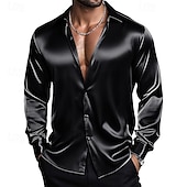 abordables Chemises en satin pour hommes-Homme Chemise Chemise en satin Chemise habillée Chemise Décontractée Chemise Boutonnée Uni Formel Mariage Bleu Ciel Noir Blanche Vin manche longue Revers Printemps &amp; Automne Toutes saisons Vêtement