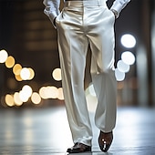 baratos Solto-Homens Calças Social Como seda Calças de cetim Calças largas Bolsos Perna reta Tecido Respirável Comprimento total Casamento Festa O negócio Moda Roupa de rua Branco Vinho Micro-Elástica