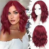 abordables Perruques de fête-Perruque courte ondulée noire et violette pour femme, style bob en dentelle, synthétique, résistante à la chaleur, aspect naturel, pour une coiffure de tous les jours, 14 pouces