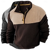 economico T-shirt in maglia waffle-Per uomo Camicia a nido d&#039;ape Maglietta Maglia Mezza Zip Camicia a Maniche Lunghe Manica Lunga Zip a un quarto Autunno Primavera &amp; Autunno Blocco di colori Moda Designer Essenziale Patchwork 2 Pezzi