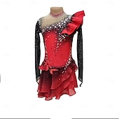 abordables Robes de Patinage Artistique-Robe de Patinage Artistique Femme Fille Patinage Robes Rouge Trou de pouce Teinture Halo Haute élasticité Professionnel Compétition Tenue de Patinage Chaud Cristal / Stras manche longue Patinage sur